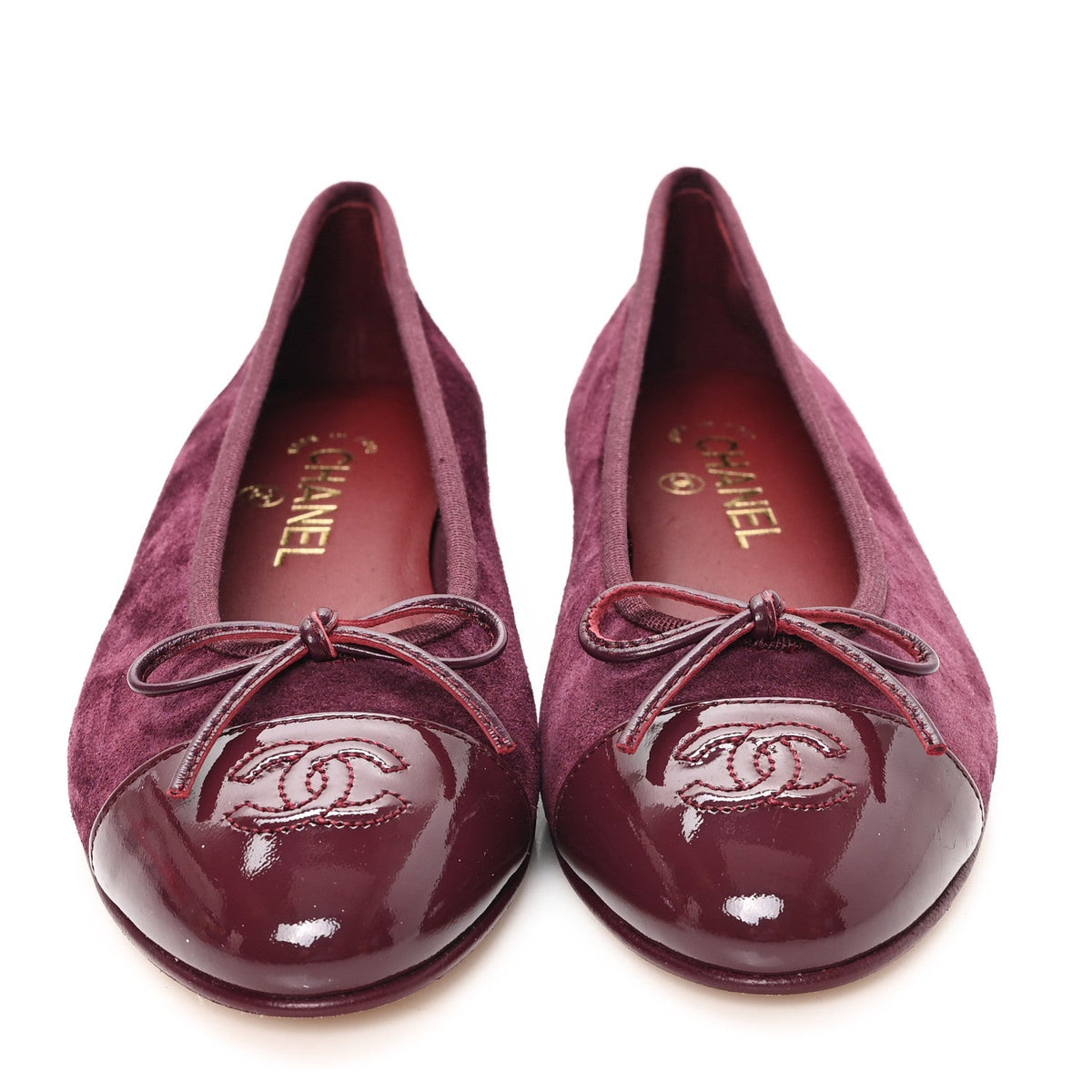 Suede Patent Cap Toe CC Ballerina Flats 38.5 Grey 37.5 Burgundy