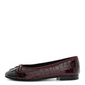 Patent Calfskin Crocodile Embossed Cap Toe CC Ballerina Flats 37.5 Dark Burgundy Black