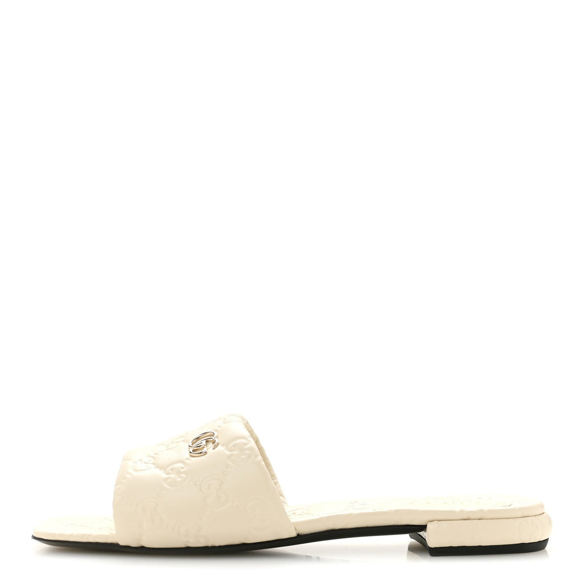 Nappa Double GG Flat Slide Sandals 38.5 New Ivoire