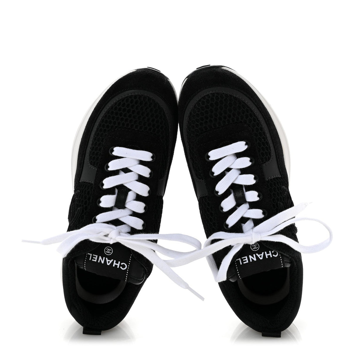 Calfskin Mesh Lycra Suede Womens Logo Sneakers 36 Black