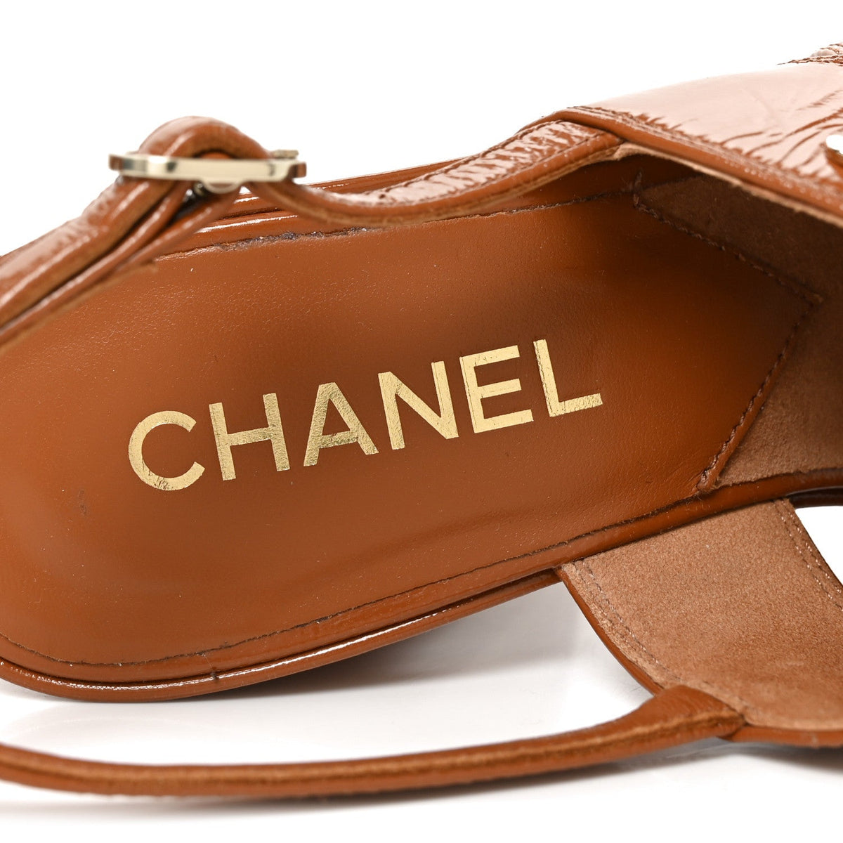 Crumpled Patent Lambskin Platform Sandals 38 Light Brown