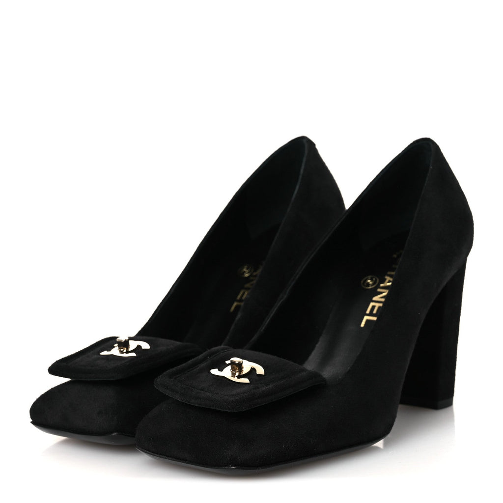 Lambskin Turnlock CC Pumps 38 Black Ivory