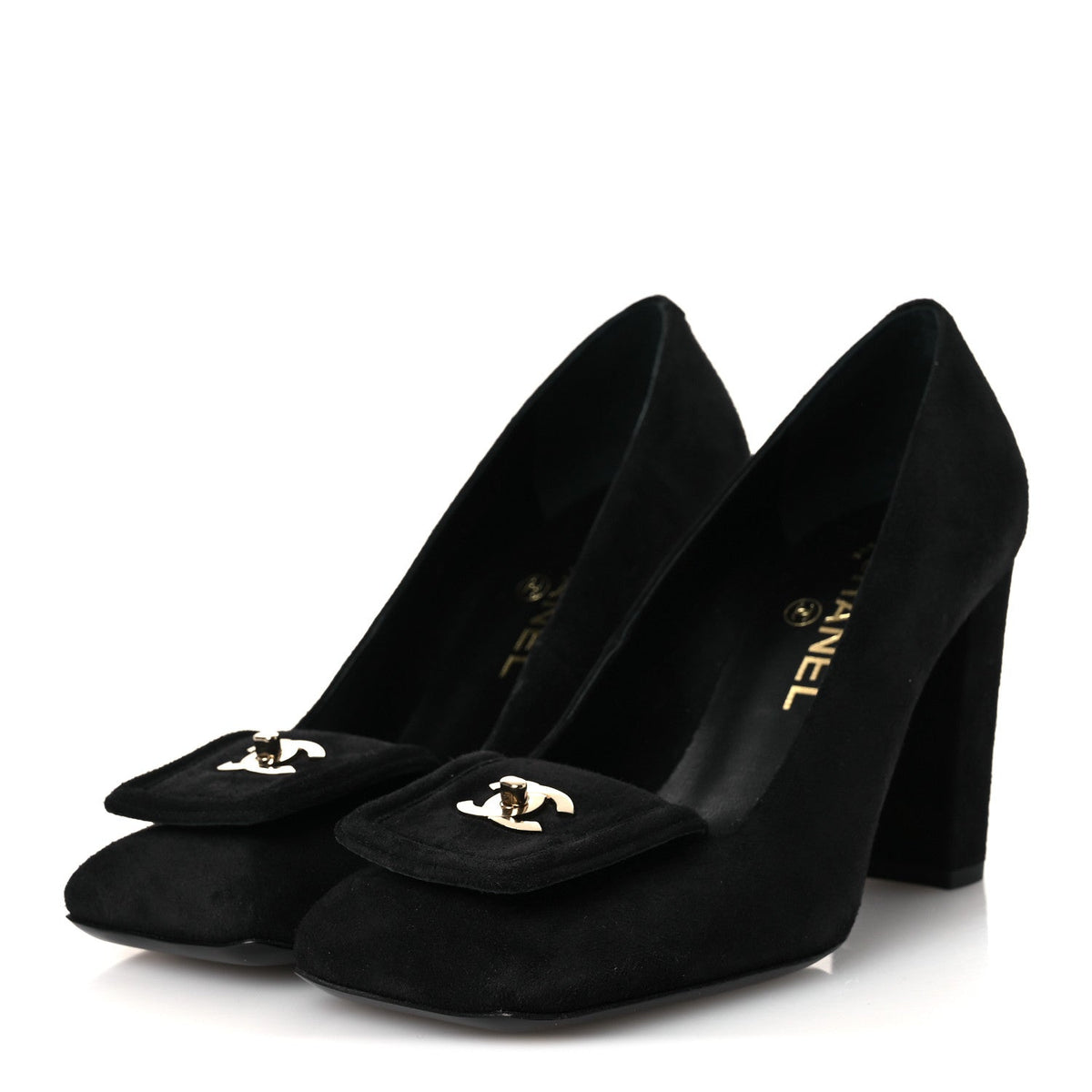 Lambskin Turnlock CC Pumps 38 Black Ivory