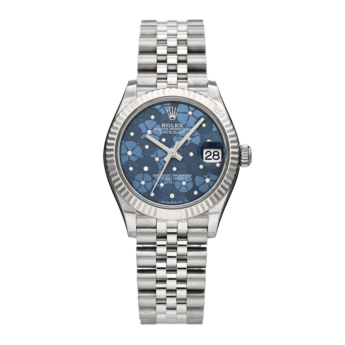 Stainless Steel 18K White Gold Diamond 31mm Oyster Perpetual Datejust Watch Azzurro Blue Floral 278274