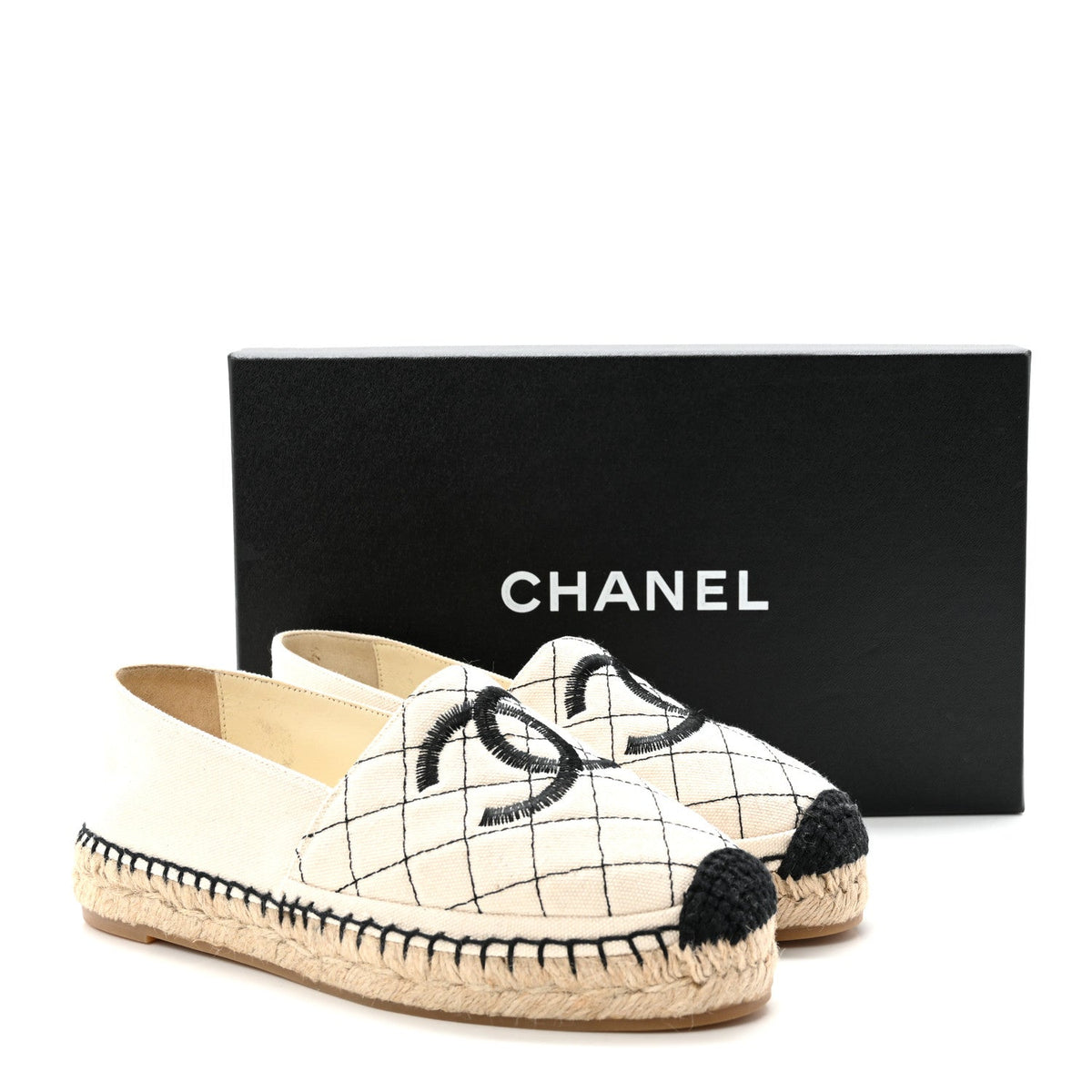 Fabric Biarritz CC Espadrilles 36 Beige Black