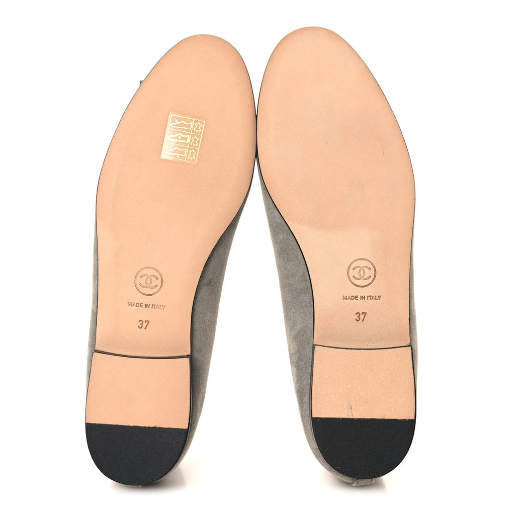 Suede Lambskin Cap Toe CC Ballerina Flats 37 Dark Grey Black