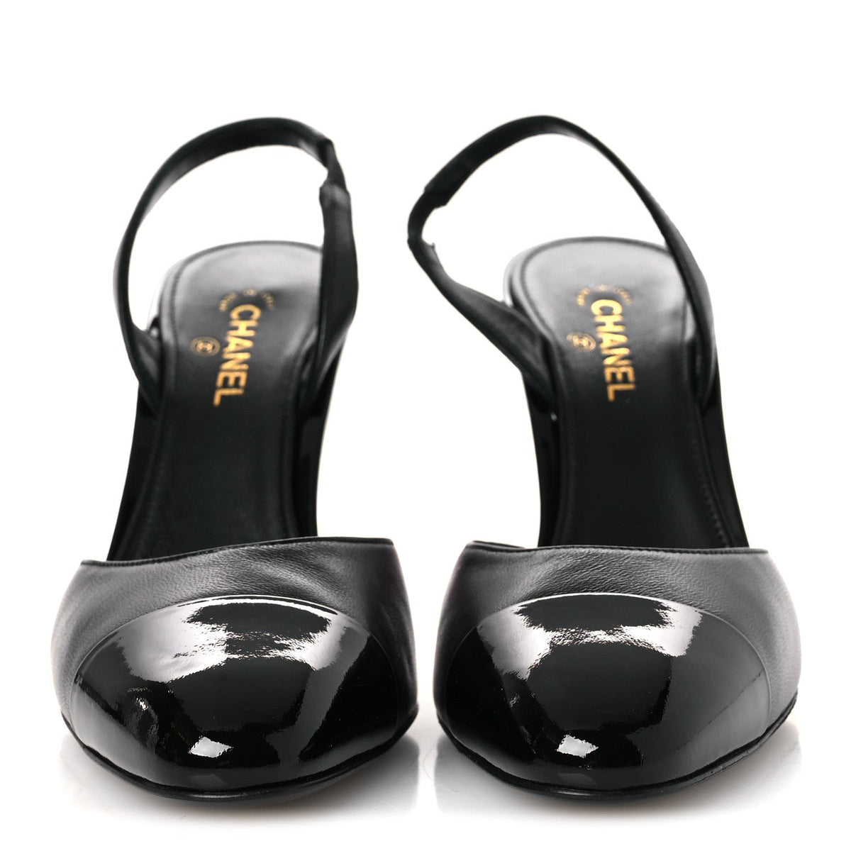 Lambskin Patent Cap Toe CC Apple Slingback Pumps 37 Black