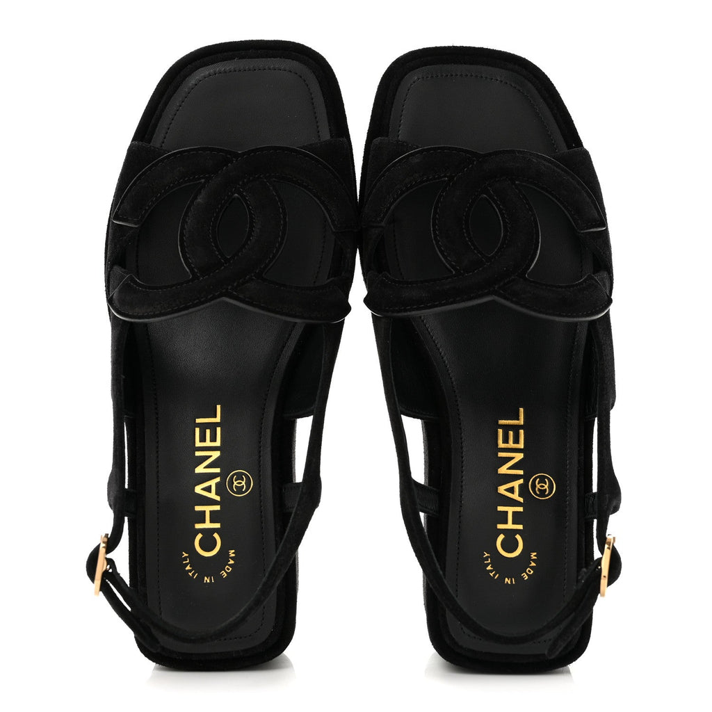 Suede Calfskin Platform CC Sandals 35 Black