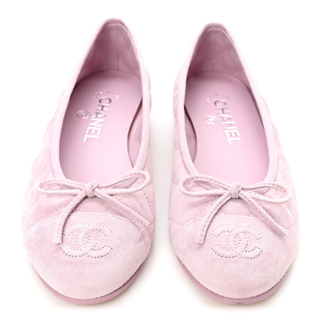 Suede Quilted Cap Toe CC Ballerina Flats 36 Light Pink