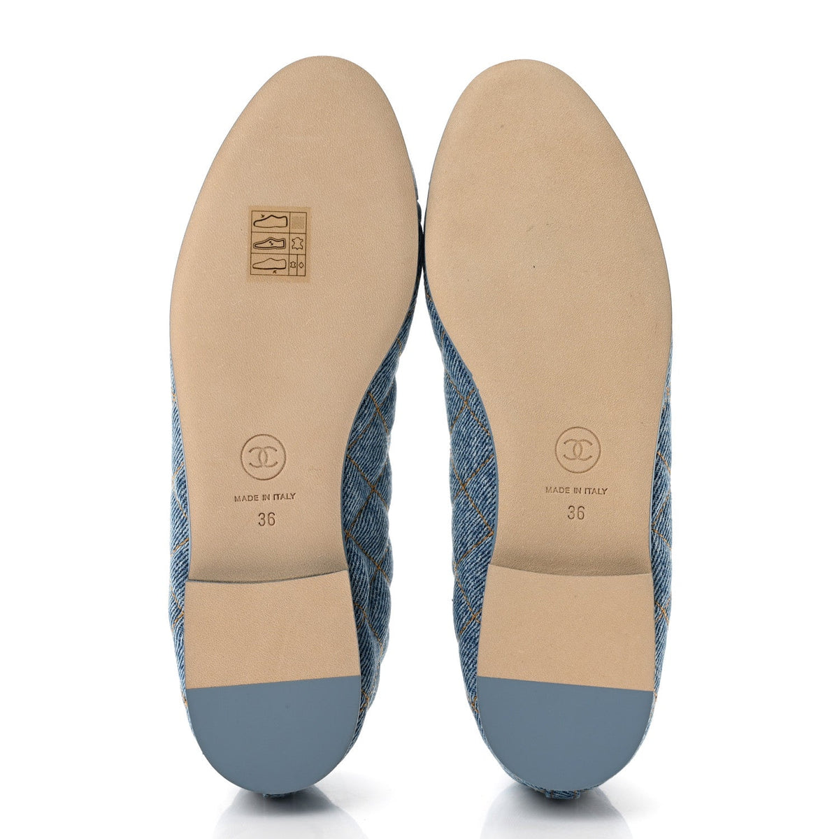 Denim Quilted CC Cap Toe Ballerina Flats 36 Light Blue