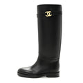 Calfskin CC Buckle High Boots 38 Black