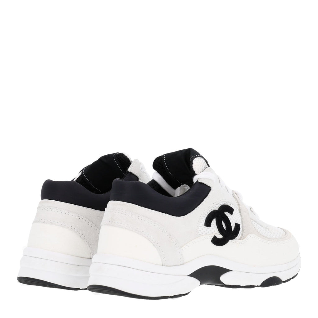 Mesh Suede Grained Calfskin Womens CC Sneakers 36.5 White Black