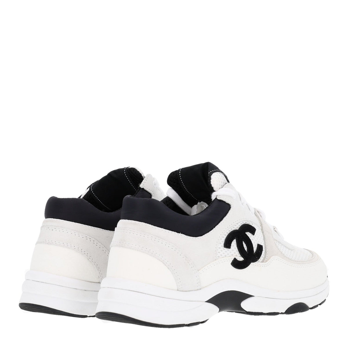 Mesh Suede Grained Calfskin Womens CC Sneakers 36.5 White Black