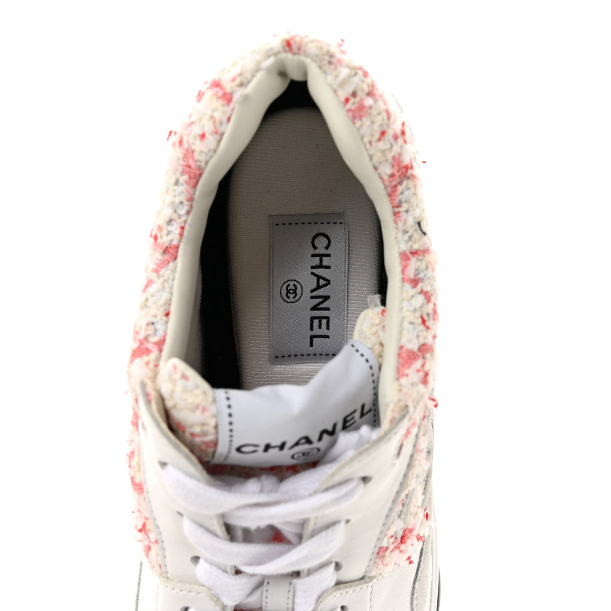 Tweed Suede Calfskin Womens CC Sneakers 40.5 Ecru Pink Red White