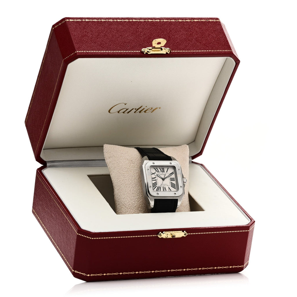 Stainless Steel Alligator 33mm Santos 100 Automatic Watch