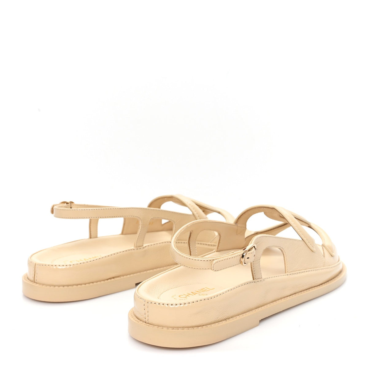 Crumpled Shiny Lambskin CC Cut Out Dad Sandals 40 Beige