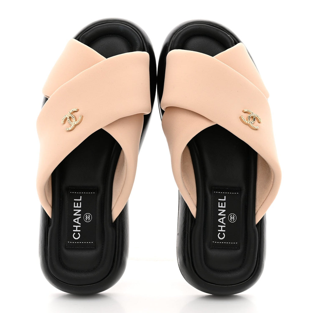 Fabric CC Mules Sandals 36 Light Beige