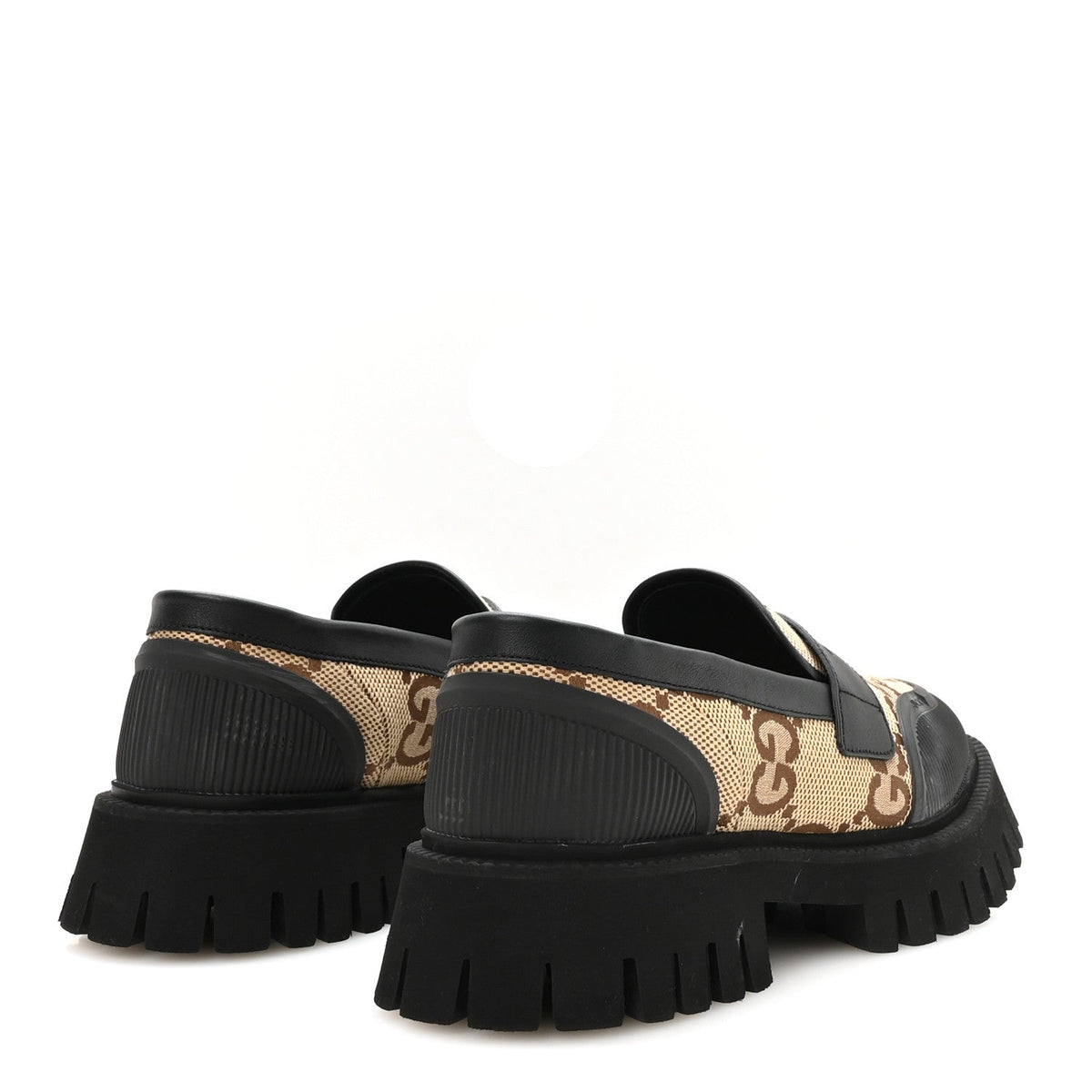 Monogram Jumbo GG Miro Soft Calfskin Mens Lug Sole Loafers 9 Camel Ebony Black