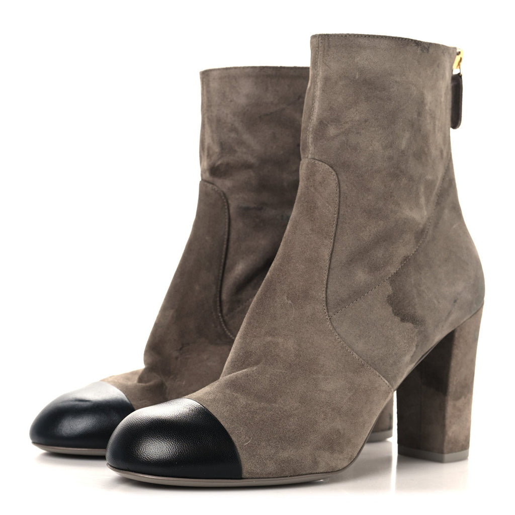 Suede Lambskin Cap Toe CC Boots 39 Beige Black