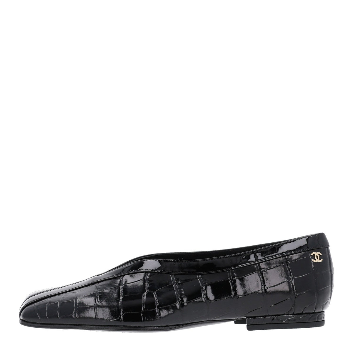Patent Calfskin Crocodile Embossed Ballet Flats 35.5 Black