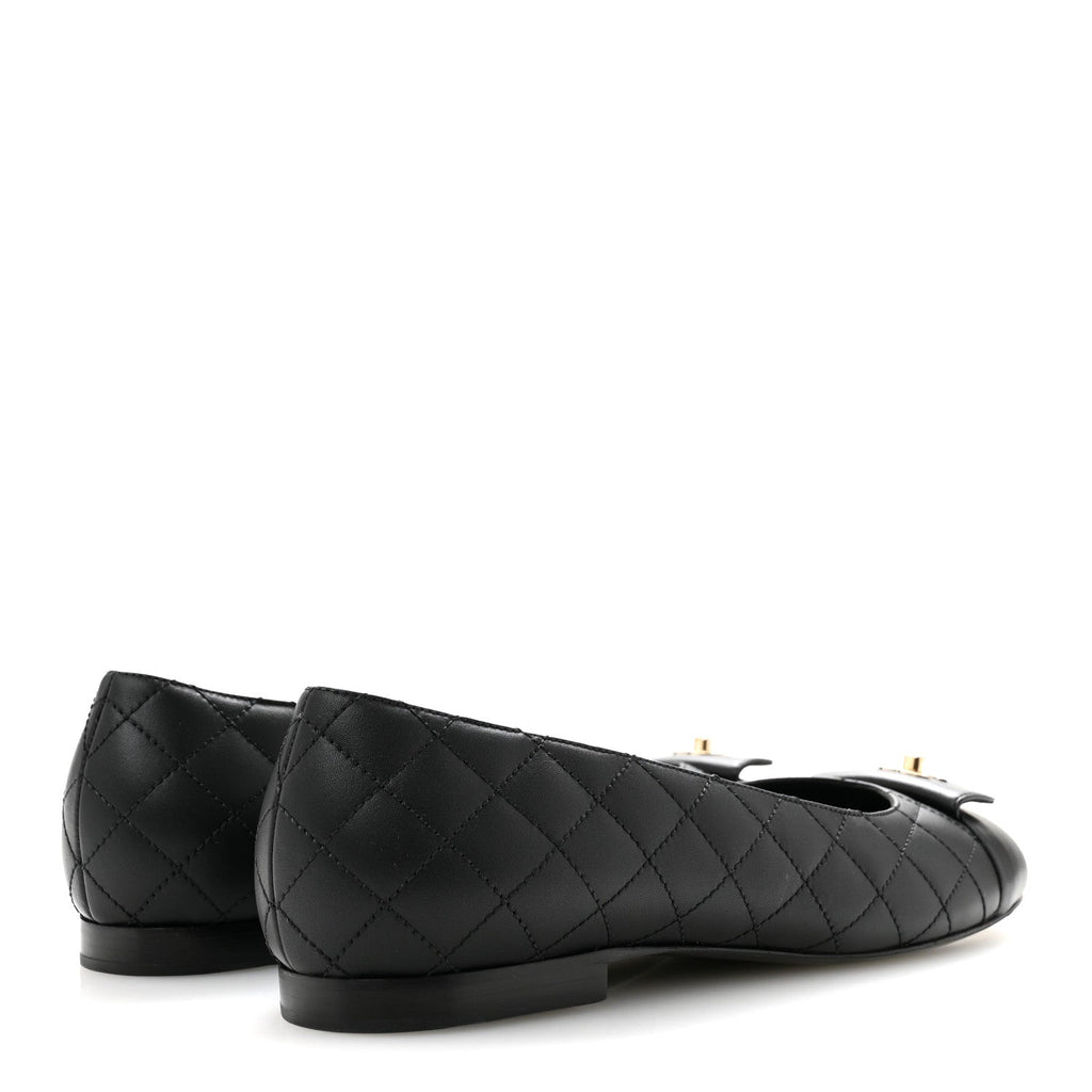 Calfskin Lambskin Quilted CC Cap Toe Ballerina Flats 37 Black
