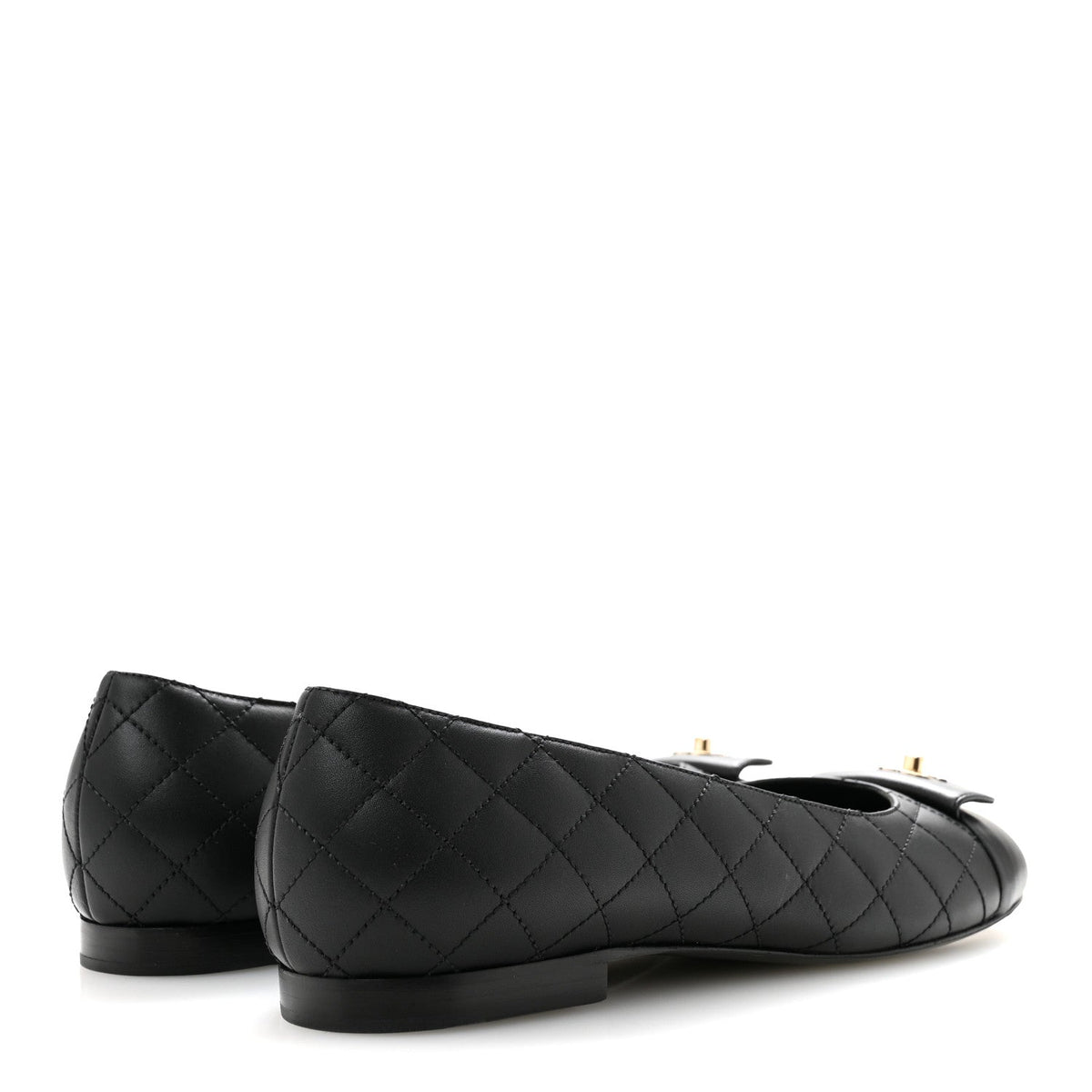 Calfskin Lambskin Quilted CC Cap Toe Ballerina Flats 37 Black