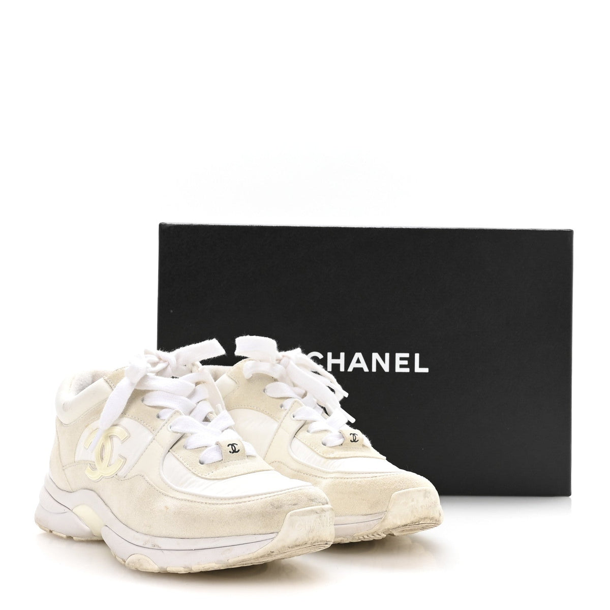 Suede Calfskin Fabric CC Sneakers 36 White