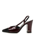 Patent Calfskin Crocodile Embossed Cap Toe CC Slingback Pumps 36.5 Dark Burgundy Black