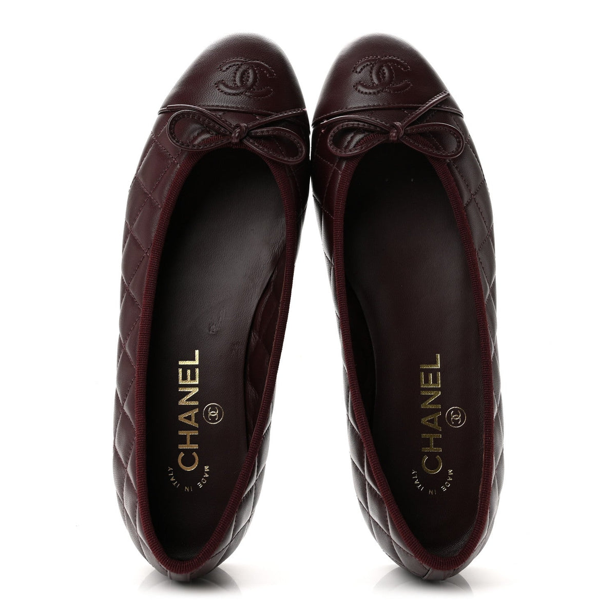 Lambskin Quilted CC Cap Toe Ballerina Flats 38 Dark Burgundy