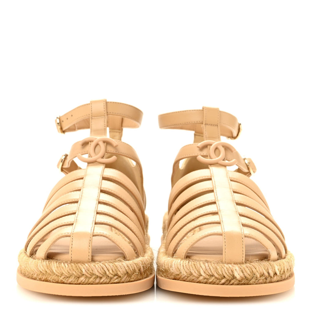 Lambskin Espadrille Sandals 37 Beige