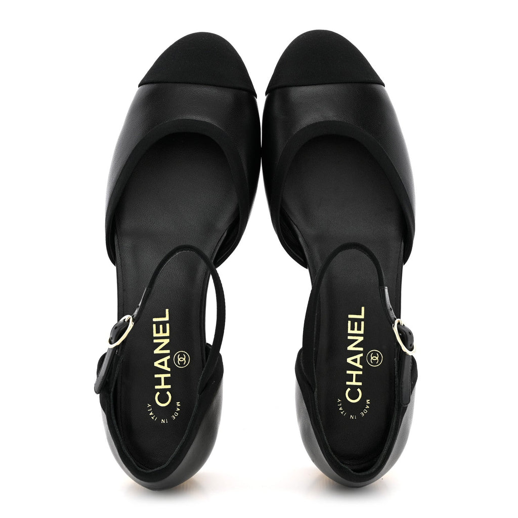 Lambskin Grosgrain Cap Toe Mary Jane Flats 38.5 Black