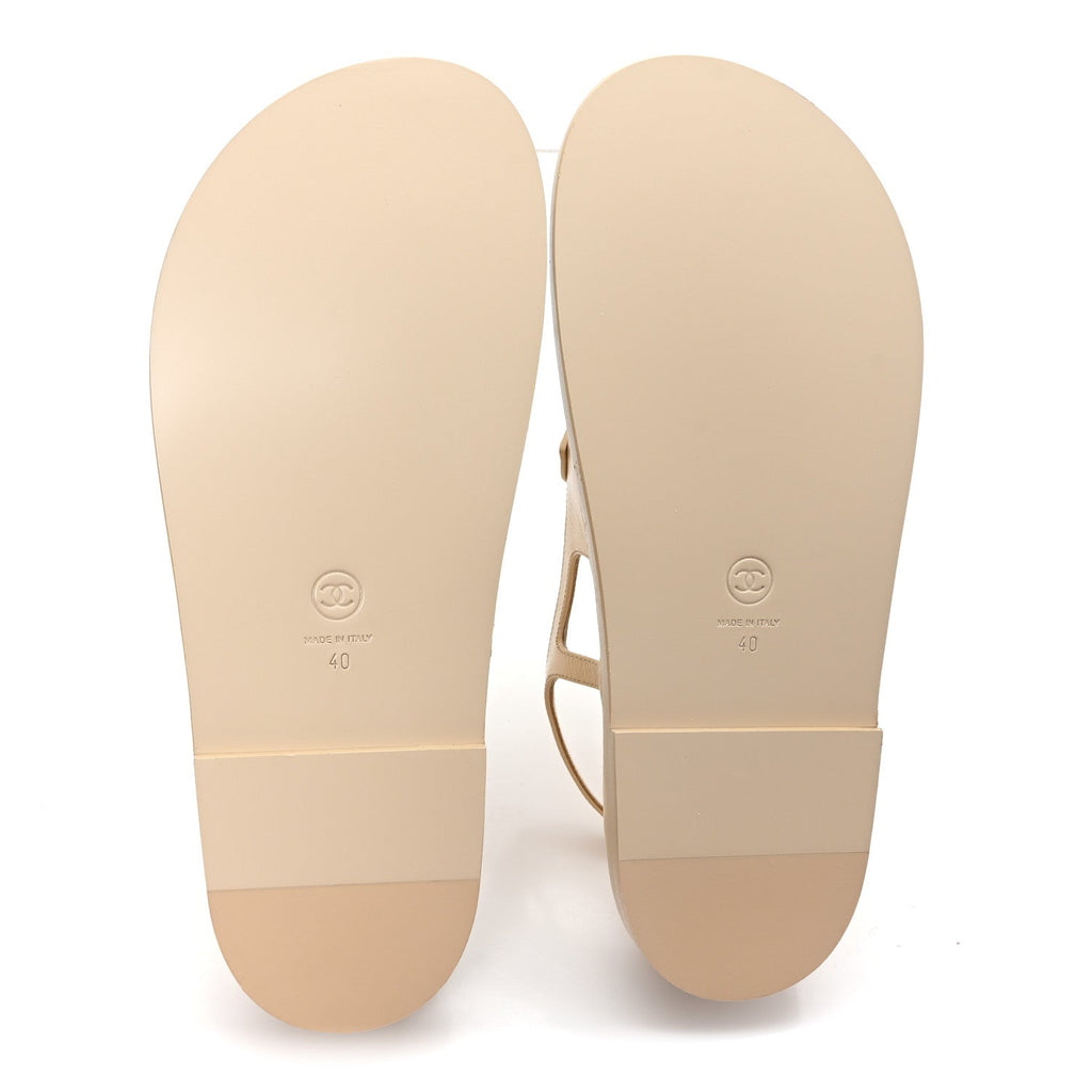 Crumpled Shiny Lambskin CC Cut Out Dad Sandals 40 Beige