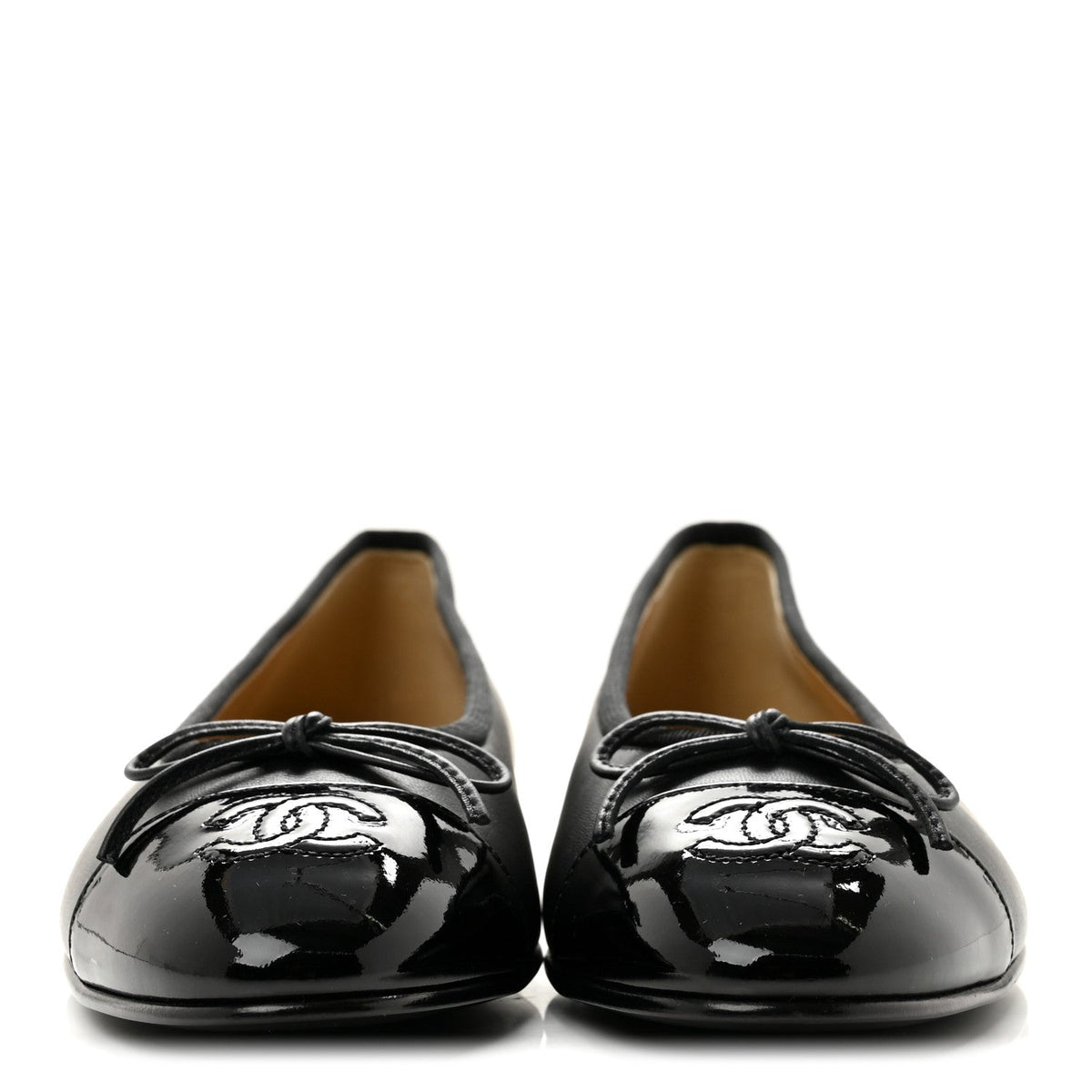 Lambskin Patent Cap Toe Ballerina Flats 37.5 Black