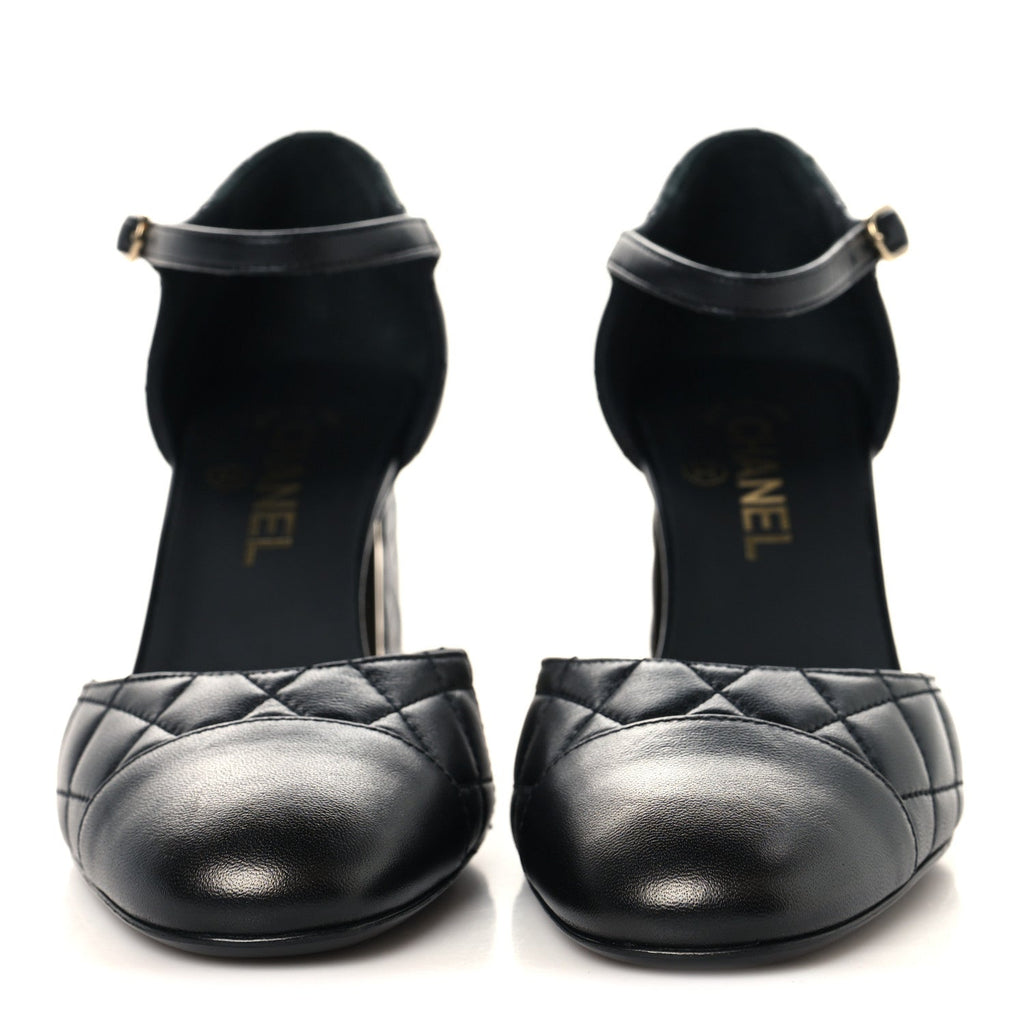 Lambskin Quilted Cap Toe Mary Jane Pumps 37.5 Black