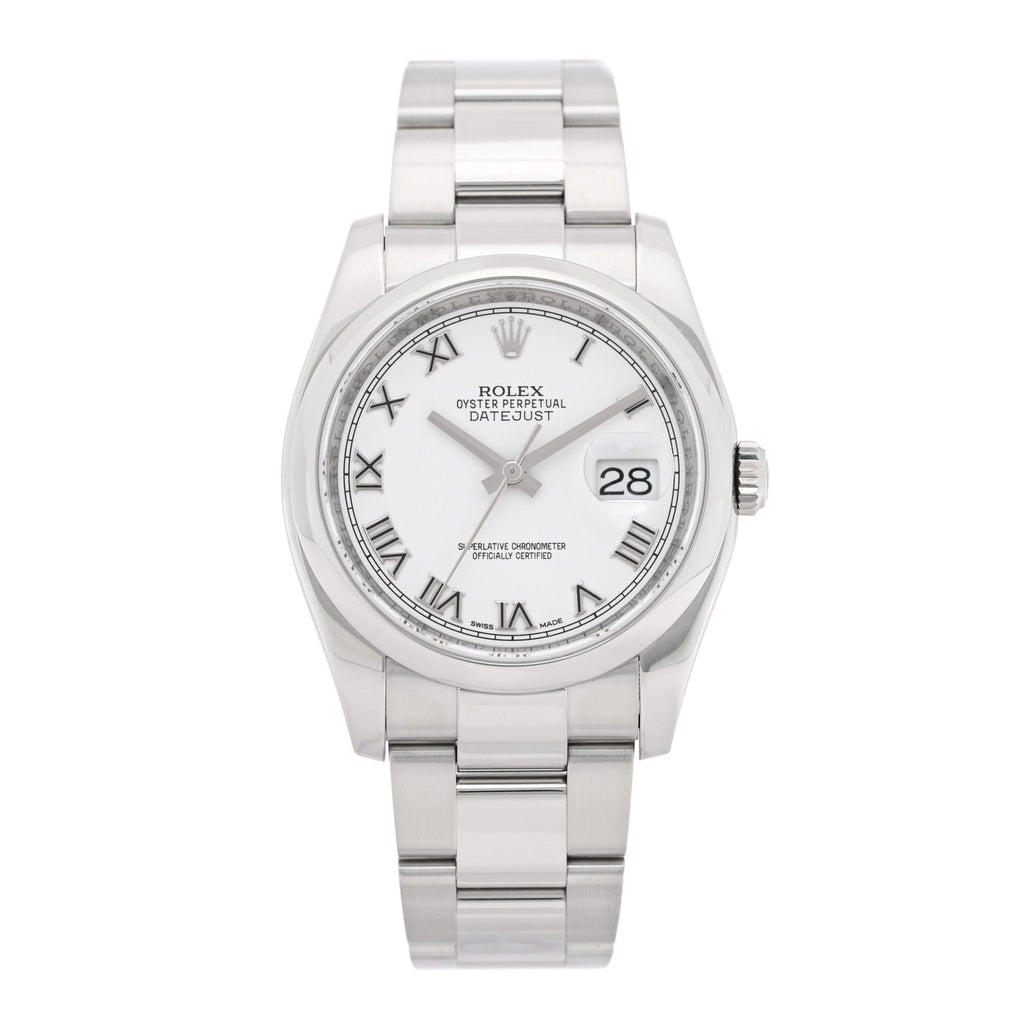 Stainless Steel 36mm Oyster Perpetual Datejust Watch White Roman 116200