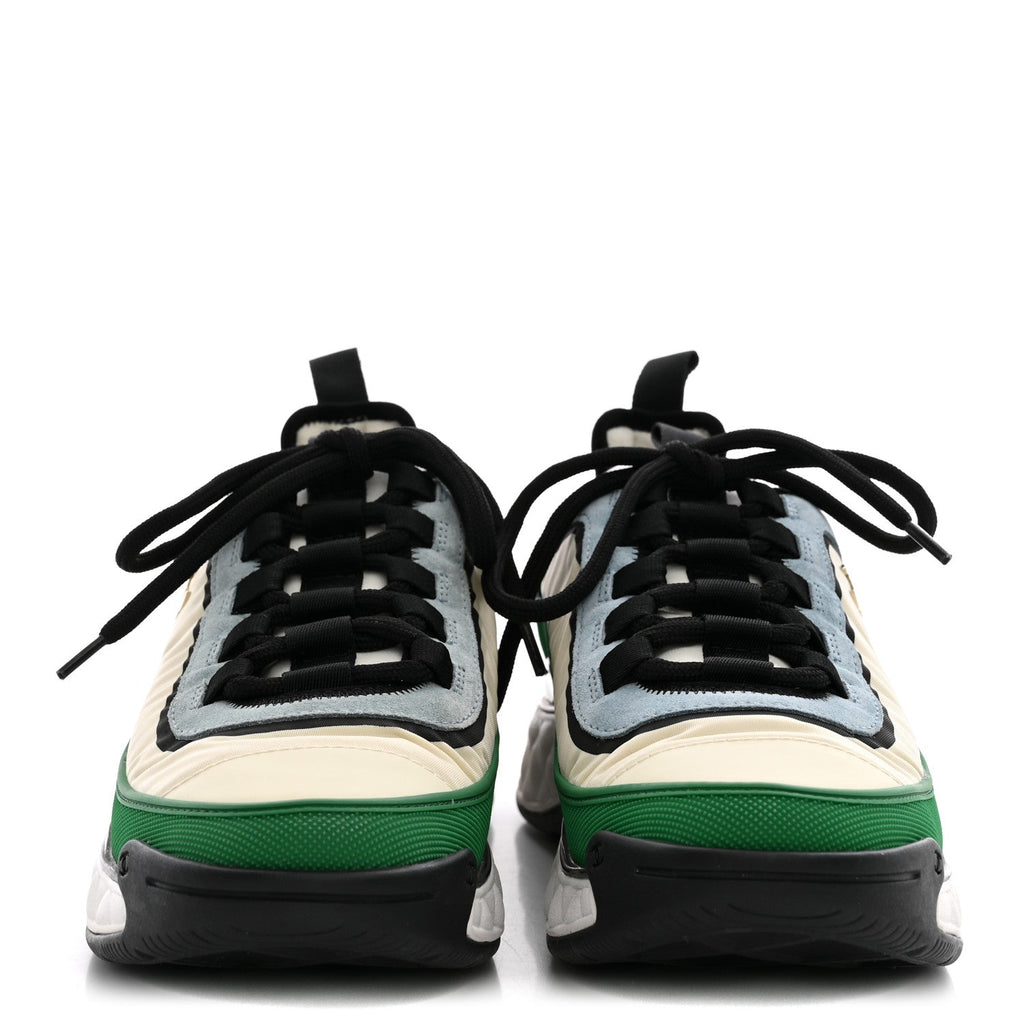 Suede Calfskin Mixed Fibers CC Sneakers 39 Ivory Green Light Blue 39 Ivory Green Light Blue