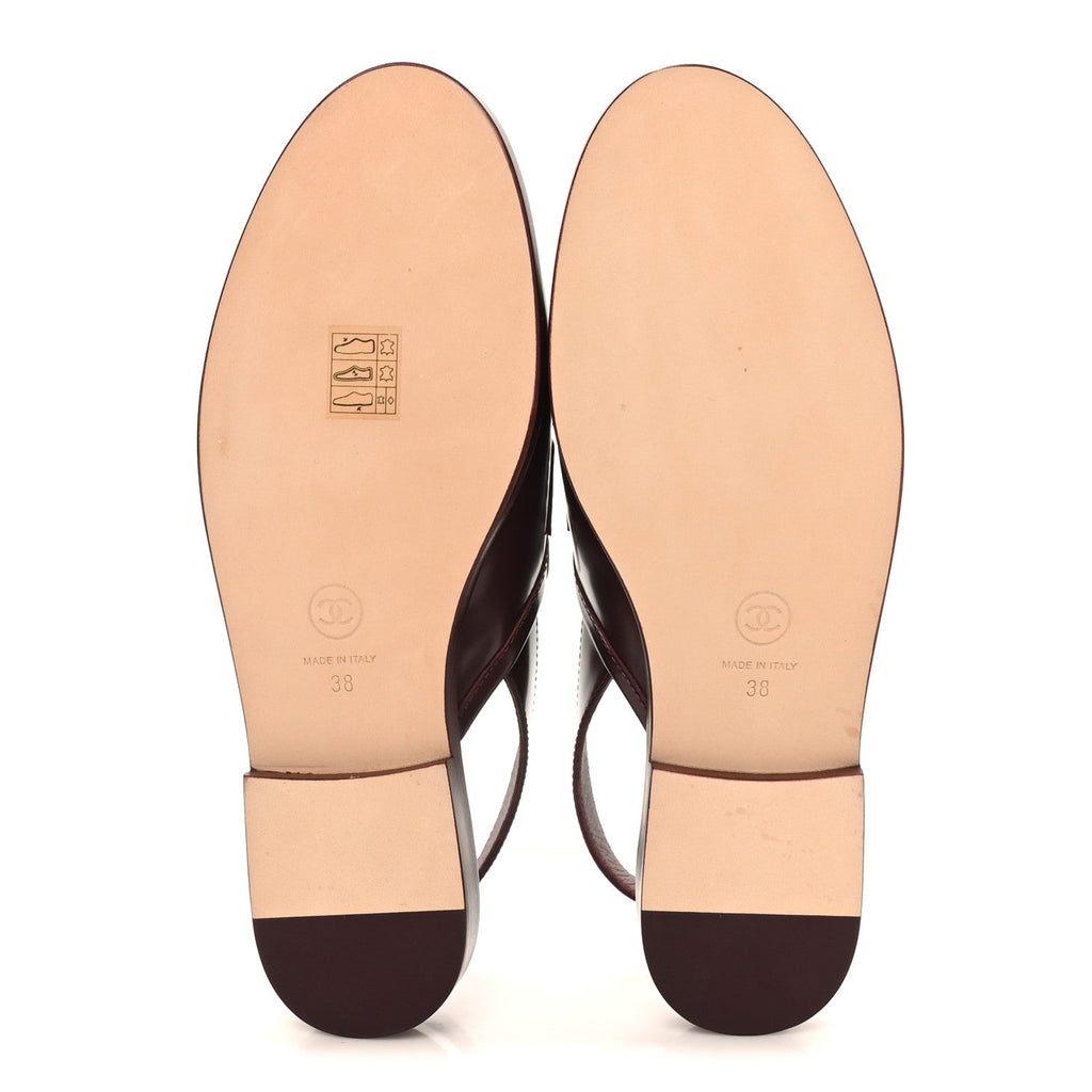 Shiny Calfskin Slingback Loafers 38 Burgundy
