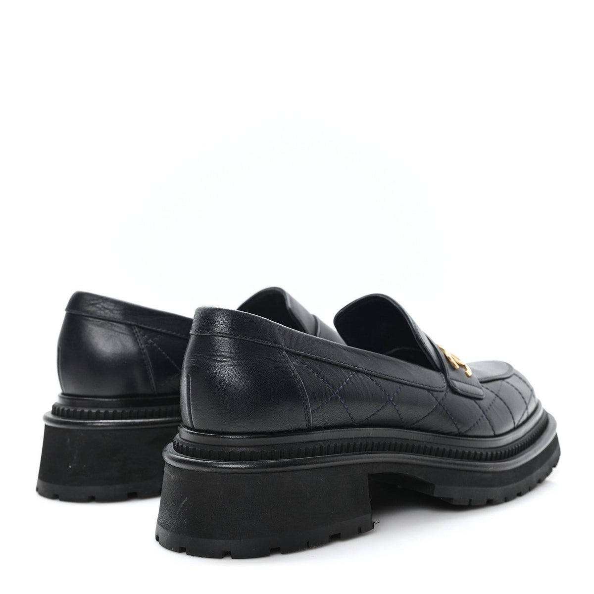 Calfskin Quilted CC Mocassin Loafers 38 Black