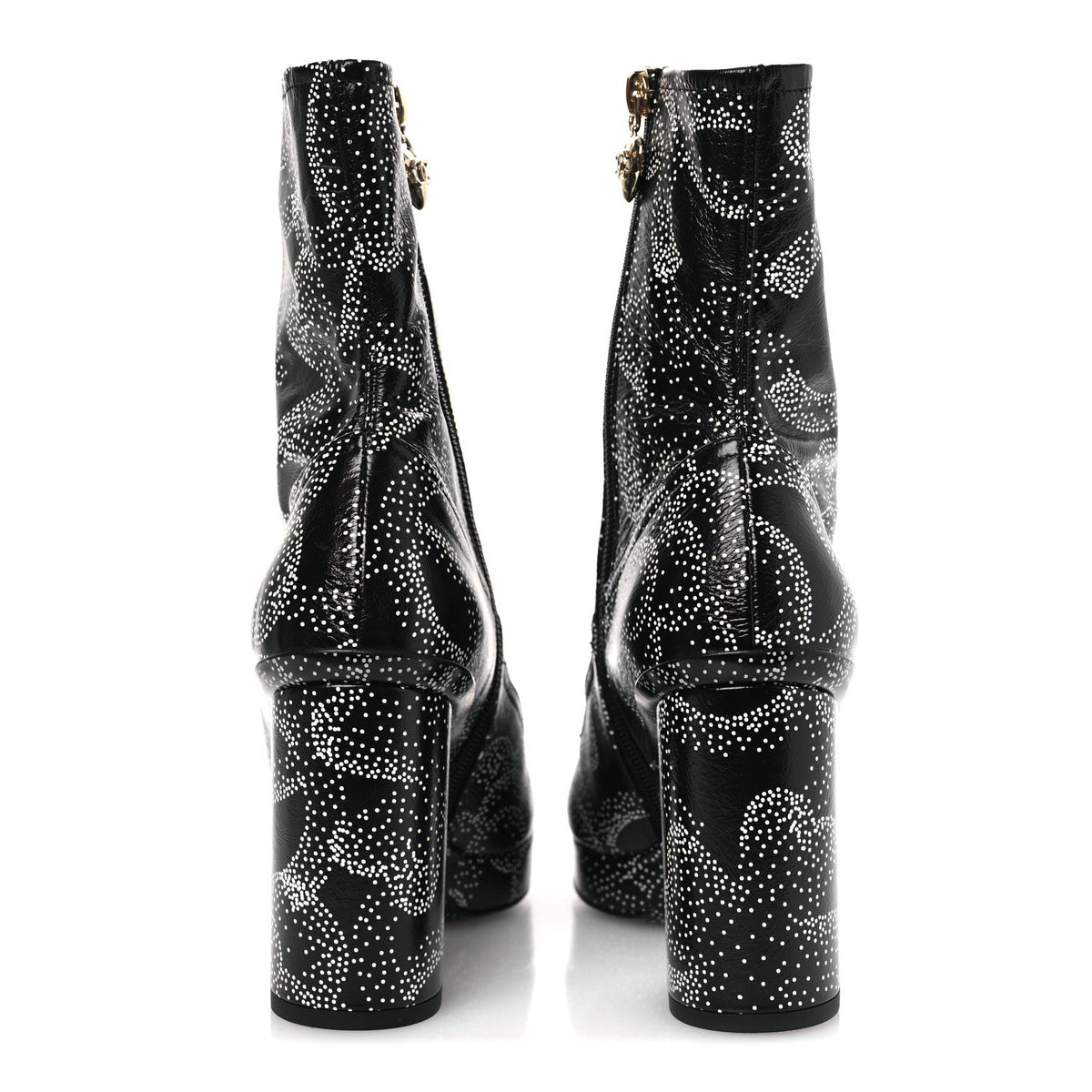 Calfskin Camellia Printed Ankle Boots 38.5 Black White