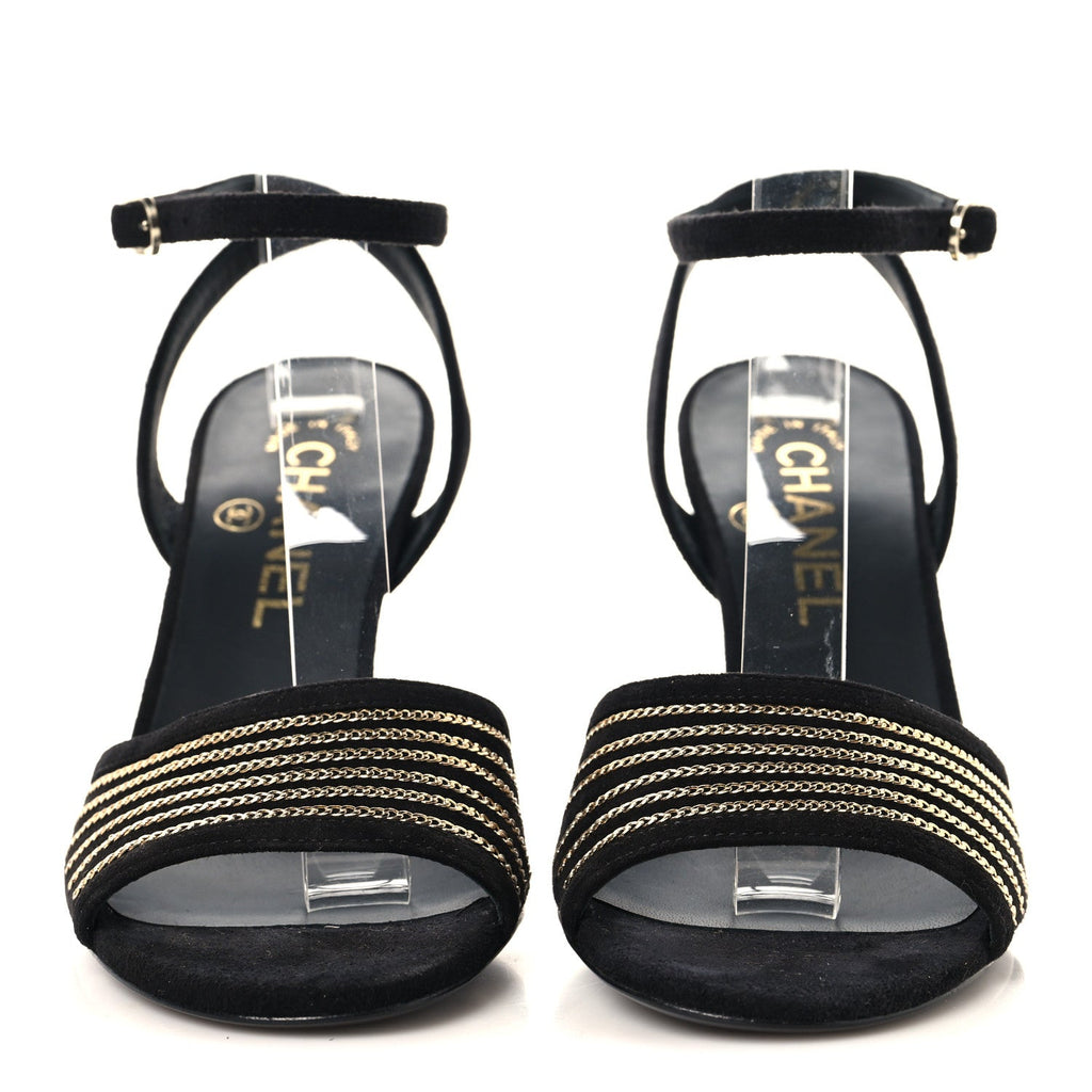 Suede Kidskin Chain Sandals  36 Black
