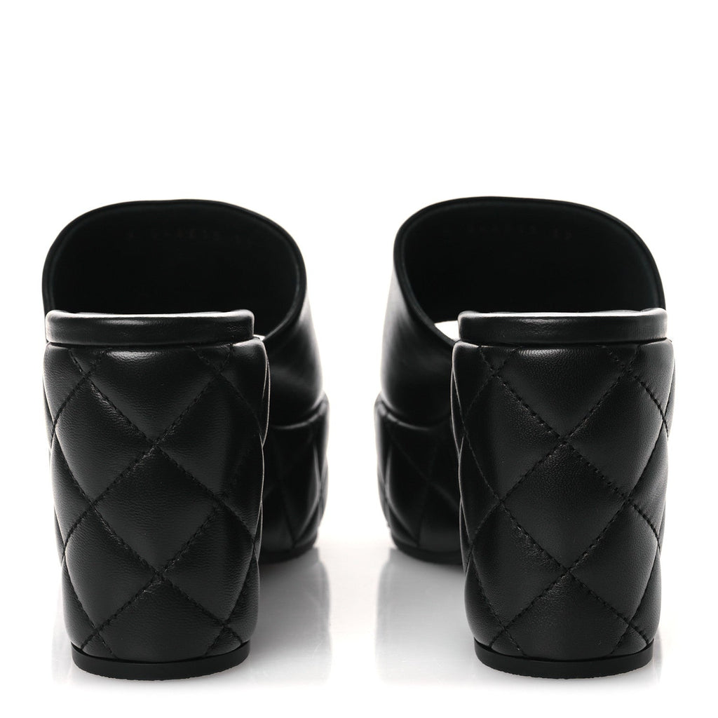 Lambskin Quilted CC Platform Mules 39 Black