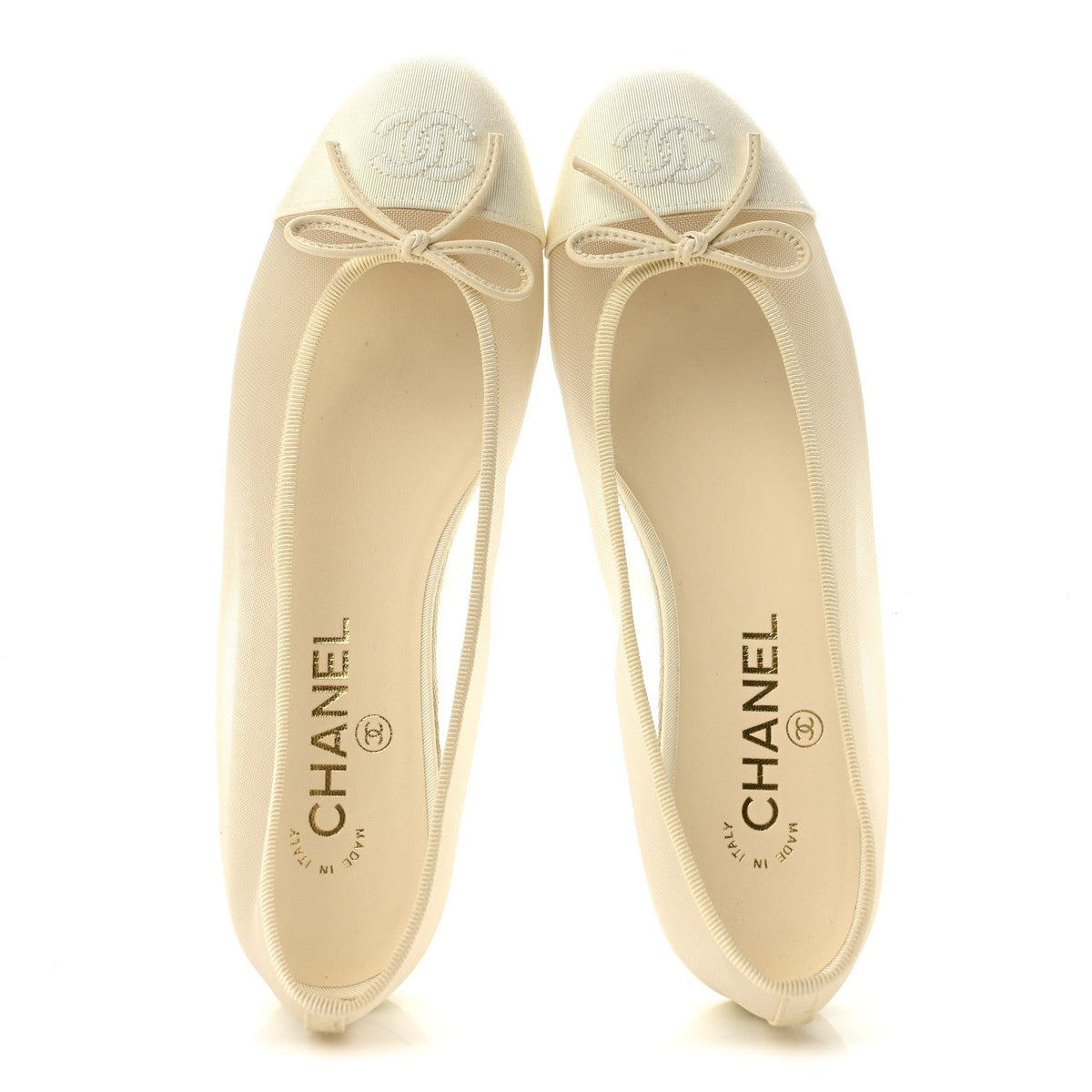 Mesh Grosgrain Cap Toe Ballerina Flats 38 Ivory