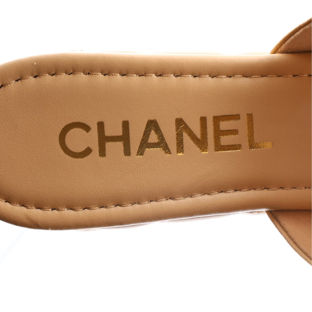 Lambskin Quilted CC Platform Mules 37.5 Beige