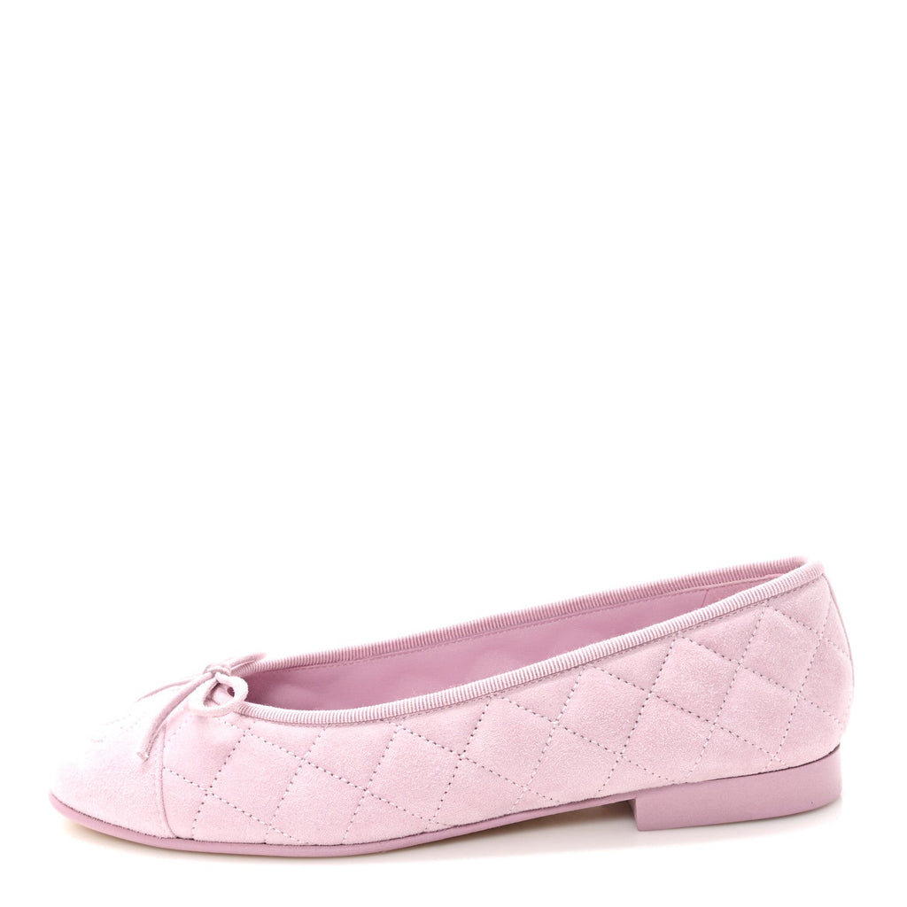 Suede Quilted Cap Toe CC Ballerina Flats 36 Light Pink