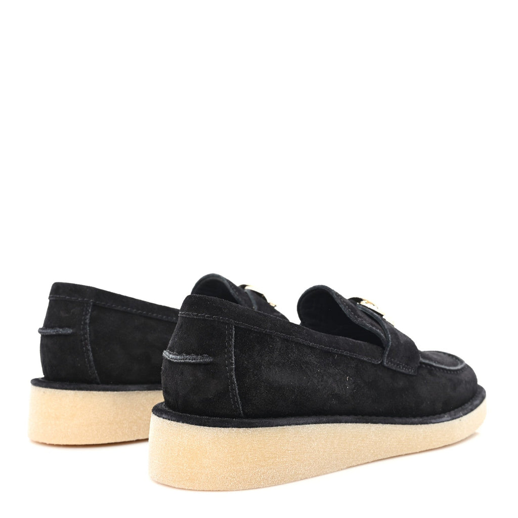 Suede Calfskin Pearl CC Moccasin Loafers 38.5 Black