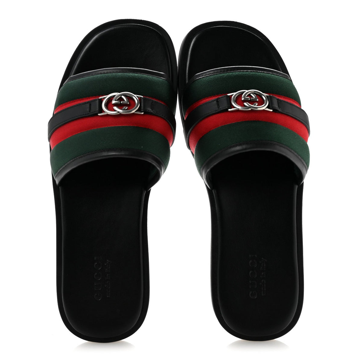 Nylon Calfskin Web Interlocking G Maverik Slide Sandals 12 Black Green Red