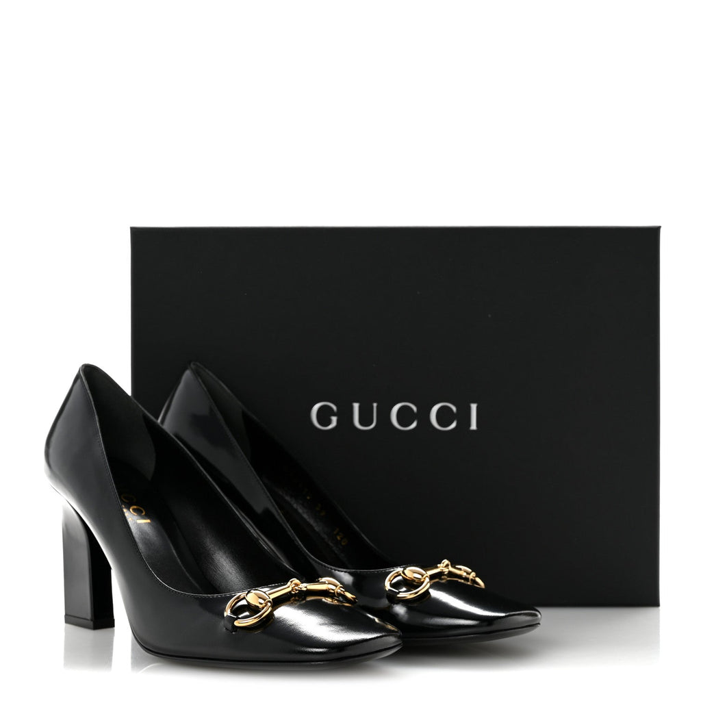 Shiny Calfskin Horsebit Signora 85mm Pumps 39 Black