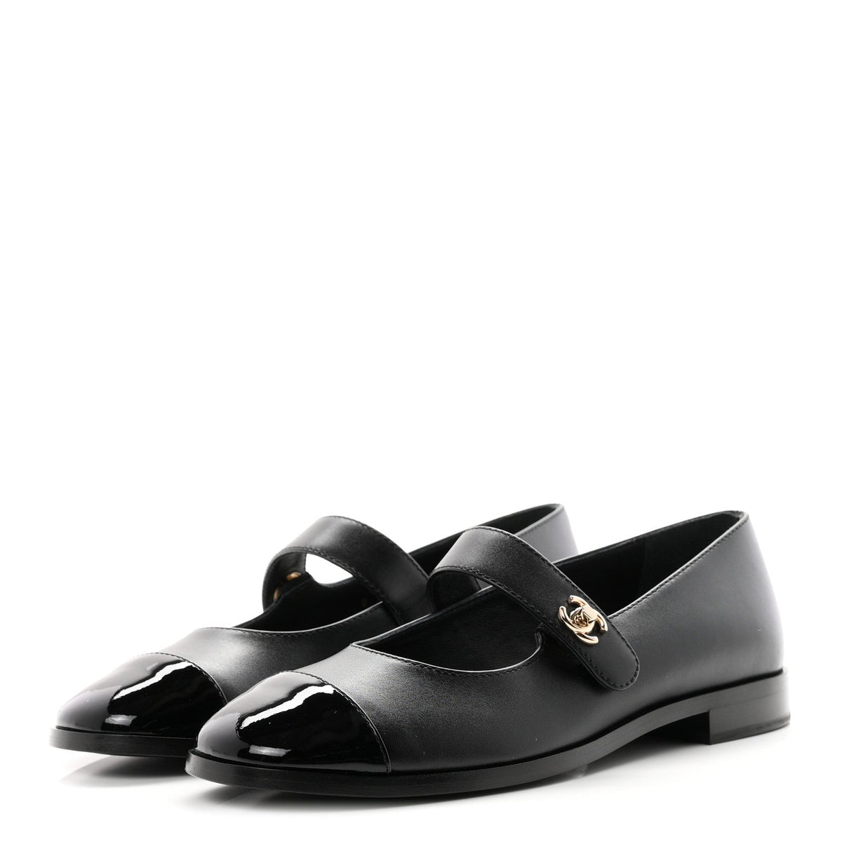 Calfskin Patent Mary Janes Flats 37 Black