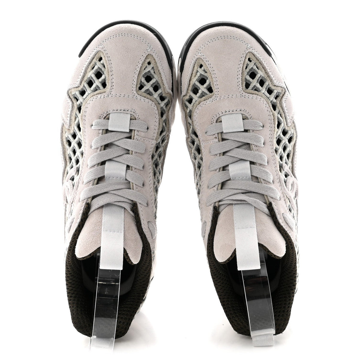 Suede Calfskin Embroidered CC Sneakers 35.5 Ecru Light Gray