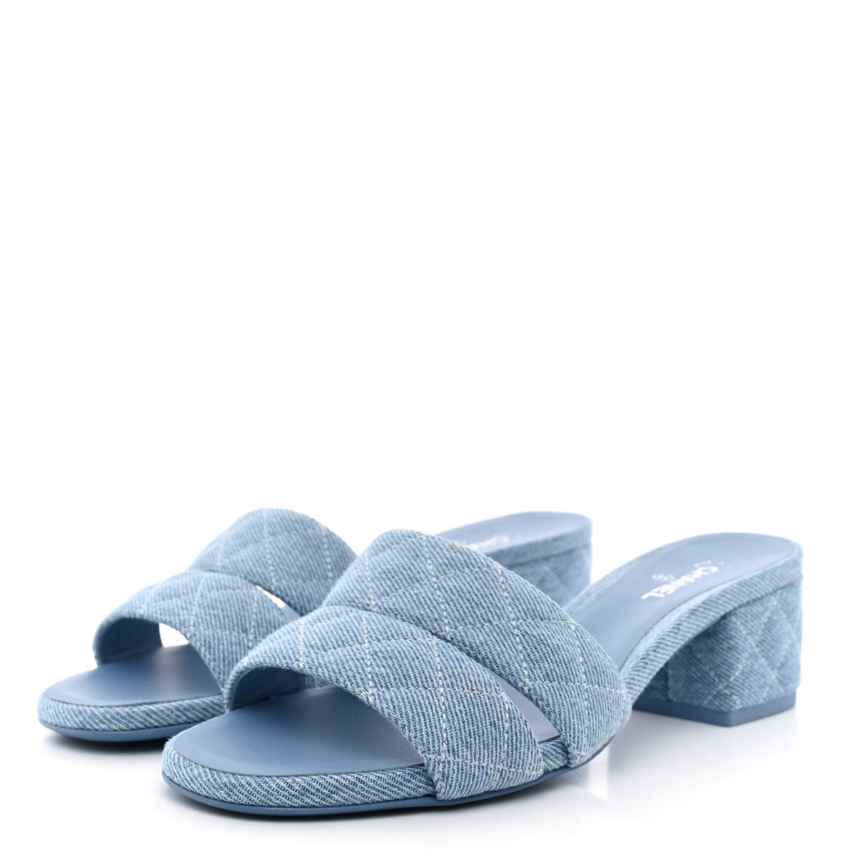 Denim Quilted Mules 38 Blue
